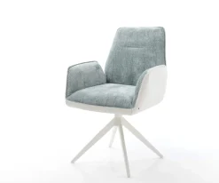 DrehstuhlZoa-Flex Materialmix Echtleder Weiß-Pastellblau Kreuzgestell breit Weiß 360° drehbar Wippfunktion Taschenfederkern Sofort versandfertig