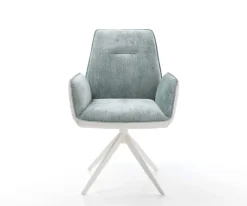 DrehstuhlZoa-Flex Materialmix Echtleder Weiß-Pastellblau Kreuzgestell breit Weiß 360° drehbar Wippfunktion Taschenfederkern Sofort versandfertig