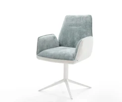 DrehstuhlZoa-Flex Materialmix Echtleder Weiß-Pastellblau Fußkreuz Weiß 360° drehbar Wippfunktion Taschenfederkern Sofort versandfertig