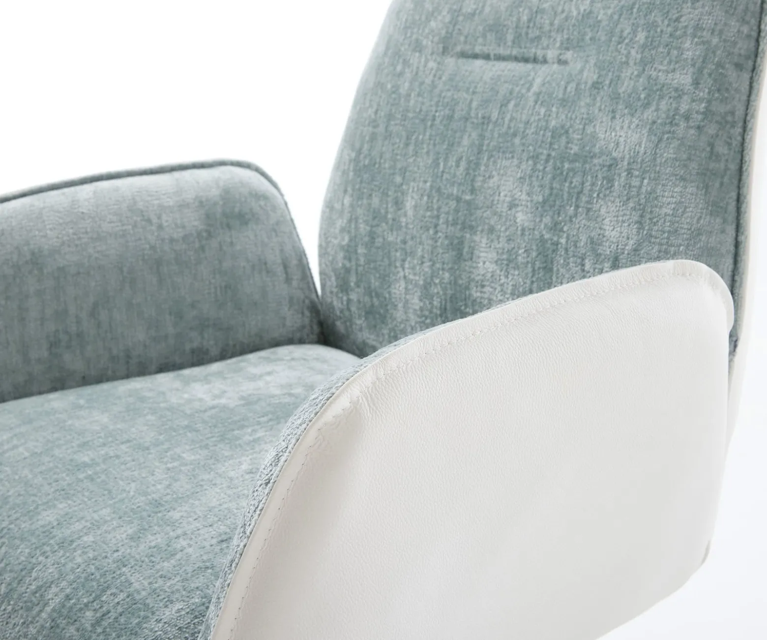 DrehstuhlZoa-Flex Materialmix Echtleder Weiß-Pastellblau Fußkreuz Weiß 360° drehbar Wippfunktion Taschenfederkern Sofort versandfertig