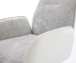 DrehstuhlZoa-Flex Materialmix Echtleder Weiß-Silbergrau Fußkreuz Weiß 360° drehbar Wippfunktion Taschenfederkern Sofort versandfertig