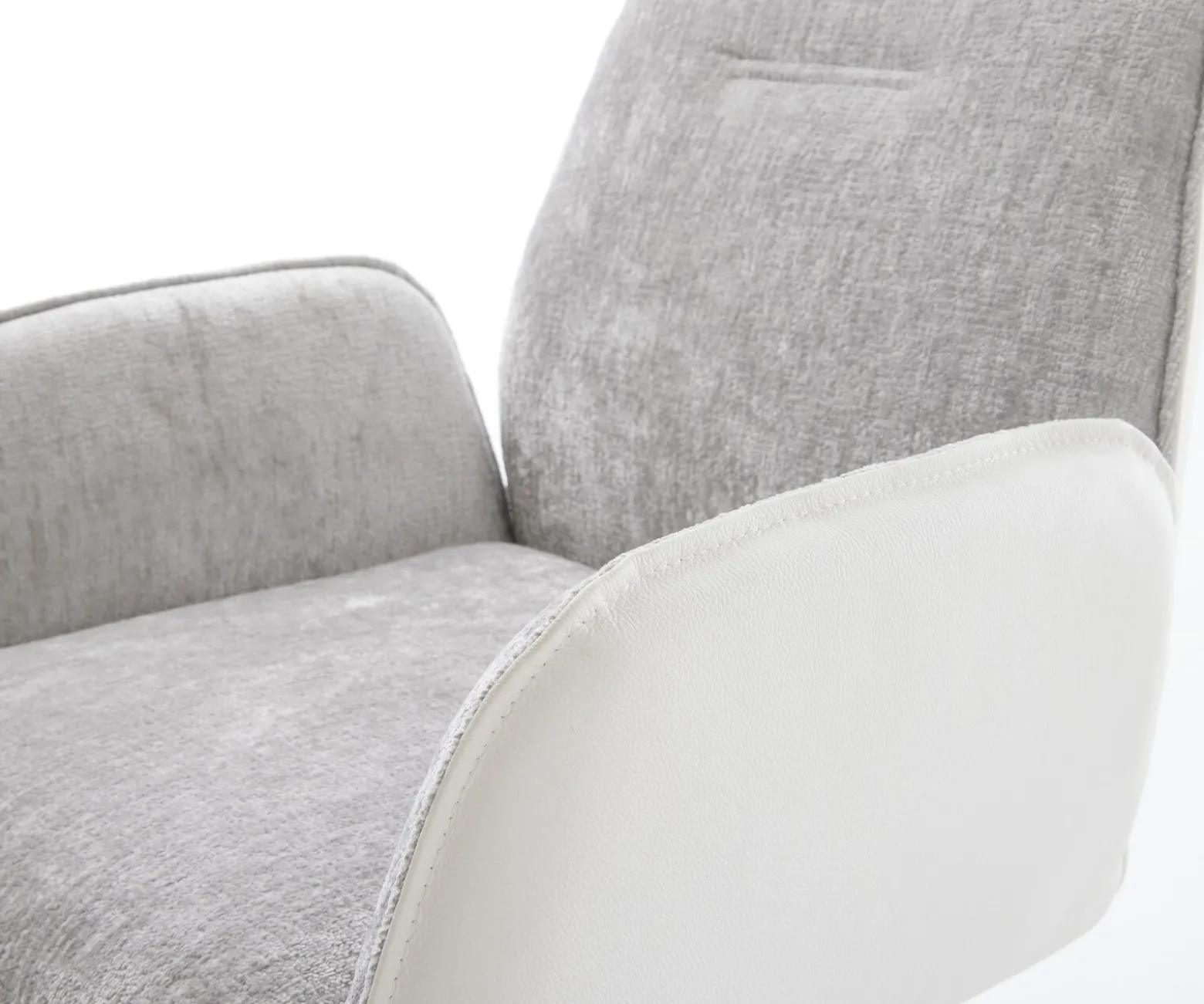 DrehstuhlZoa-Flex Materialmix Echtleder Weiß-Silbergrau Fußkreuz Weiß 360° drehbar Wippfunktion Taschenfederkern Sofort versandfertig