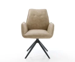 DrehstuhlZoa-Flex Mikrofaser Beige Vintage Kreuzgestell breit Schwarz 360° drehbar Wippfunktion Taschenfederkern Sofort versandfertig