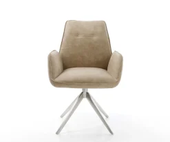 DrehstuhlZoa-Flex Mikrofaser Beige Vintage Kreuzgestell breit Edelstahl 360° drehbar Wippfunktion Taschenfederkern Sofort versandfertig