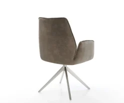 DrehstuhlZoa-Flex Mikrofaser Taupe Vintage Kreuzgestell breit Edelstahl 360° drehbar Wippfunktion Taschenfederkern Sofort versandfertig