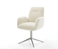 DrehstuhlZoa-Flex Teddystoff Beige Fußkreuz Edelstahl 360° drehbar Wippfunktion Taschenfederkern Sofort versandfertig
