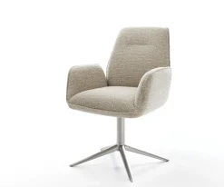 DrehstuhlZoa-Flex Webstoff Soft Beige Fußkreuz Edelstahl 360° drehbar Wippfunktion Taschenfederkern Sofort versandfertig