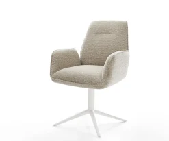 DrehstuhlZoa-Flex Webstoff Soft Beige Fußkreuz Weiß 360° drehbar Wippfunktion Taschenfederkern Sofort versandfertig