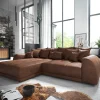EckcouchVioletta 300 x 220 cm Lederimitat Braun Recamiere variabel Sofort versandfertig