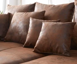 EckcouchVioletta 300 x 220 cm Lederimitat Braun Recamiere variabel Sofort versandfertig
