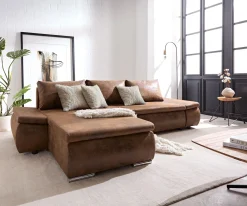 EcksofaAbilene 260x175 cm Braun Ottomane variabel mit Schlaffunktion Sofort versandfertig