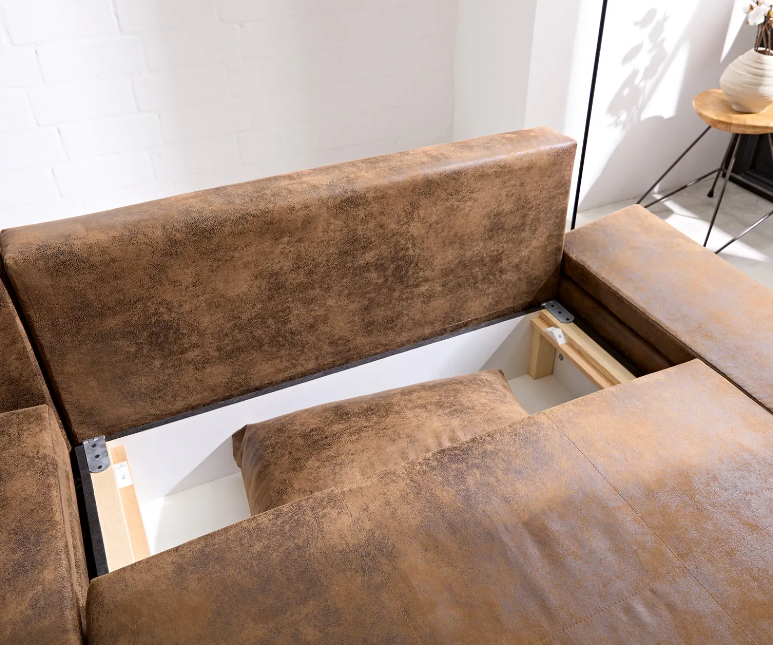 EcksofaAbilene 260x175 cm Braun Ottomane variabel mit Schlaffunktion Sofort versandfertig