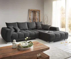 EcksofaJosea 300x220 cm Mikrofaser Schwarz Recamiere rechts Sofort versandfertig
