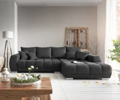 EcksofaJosea 300x220 cm Mikrofaser Schwarz Recamiere rechts Sofort versandfertig