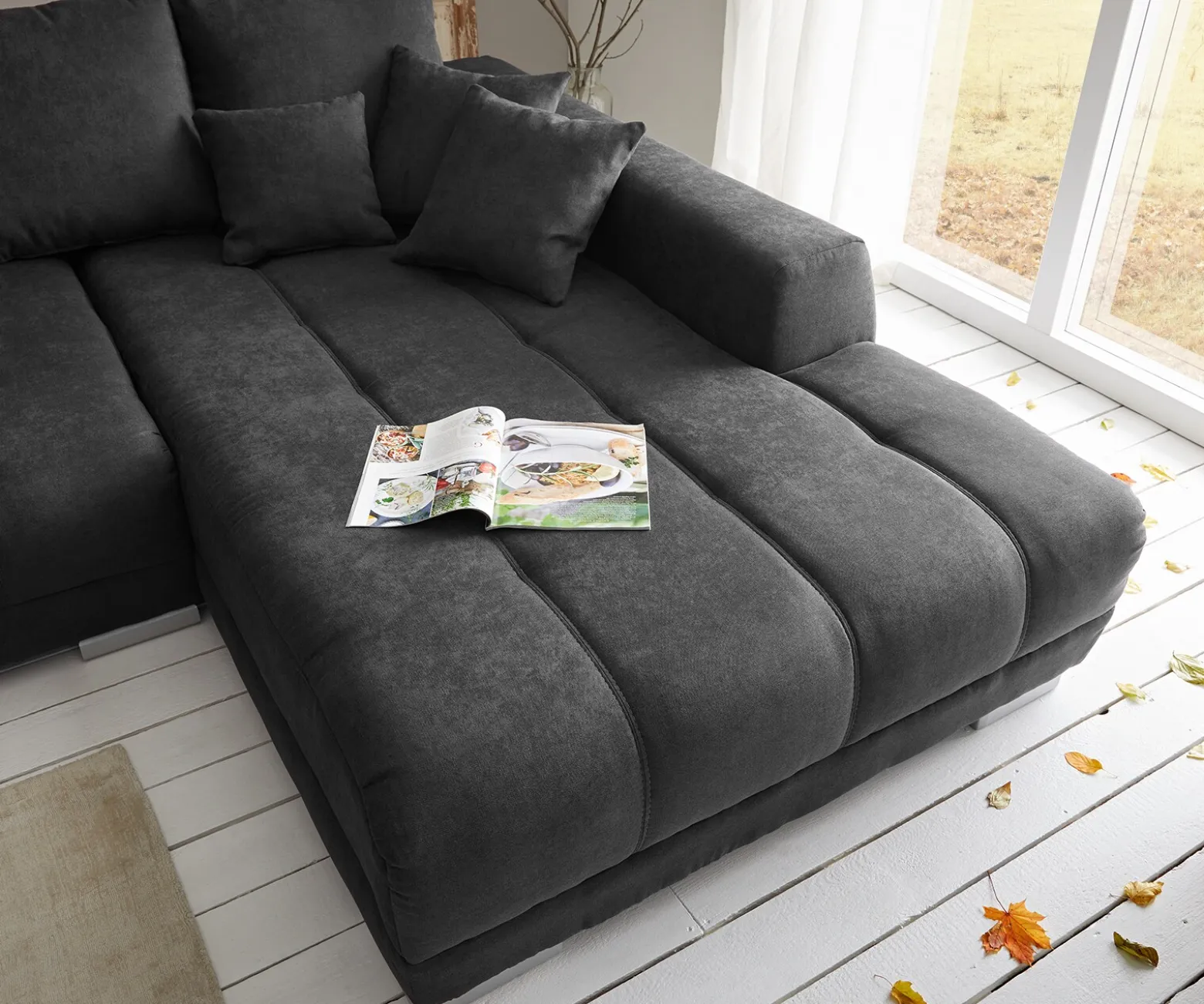 EcksofaJosea 300x220 cm Mikrofaser Schwarz Recamiere rechts Sofort versandfertig