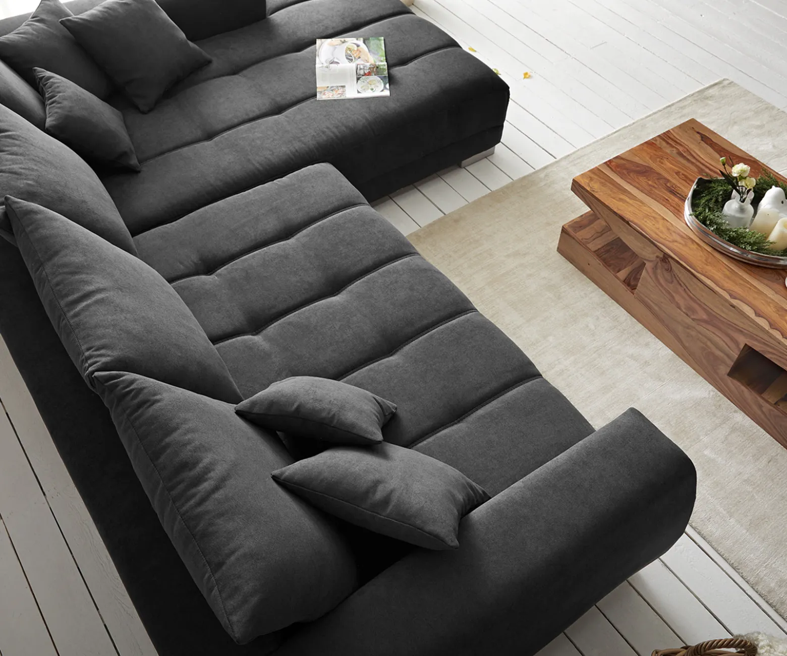 EcksofaJosea 300x220 cm Mikrofaser Schwarz Recamiere rechts Sofort versandfertig