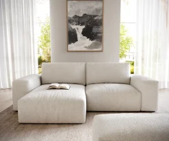 EcksofaLanzo 230x155 cm Bouclé Creme-Weiß Recamiere variabel mit Hocker Sofort versandfertig