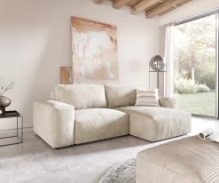EcksofaLanzo 230x155 cm Cord Beige Recamiere variabel mit Hocker Sofort versandfertig