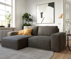 EcksofaLanzo 230x155 cm Mikrofaser Khakibraun Recamiere variabel Sofort versandfertig