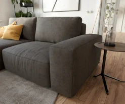 EcksofaLanzo 230x155 cm Mikrofaser Khakibraun Recamiere variabel mit Hocker Sofort versandfertig