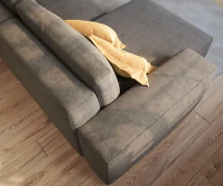 EcksofaLanzo 230x155 cm Mikrofaser Khakibraun Recamiere variabel mit Hocker Sofort versandfertig
