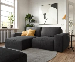 EcksofaLanzo 230x155 cm Mikrofaser Schwarz Recamiere variabel mit Hocker Sofort versandfertig