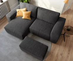 EcksofaLanzo 230x155 cm Mikrofaser Schwarz Recamiere variabel mit Hocker Sofort versandfertig