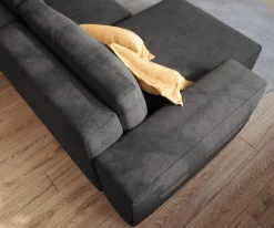 EcksofaLanzo 230x155 cm Mikrofaser Schwarz Recamiere variabel mit Hocker Sofort versandfertig