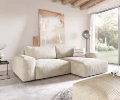 EcksofaLanzo XL 270x180 cm Cord Beige Recamiere variabel mit Hocker Sofort versandfertig