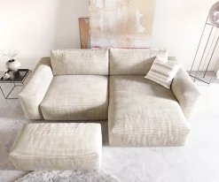 EcksofaLanzo XL 270x180 cm Cord Beige Recamiere variabel mit Hocker Sofort versandfertig