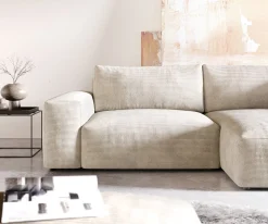 EcksofaLanzo XL 270x180 cm Cord Beige Recamiere variabel mit Hocker Sofort versandfertig