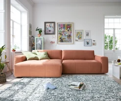EcksofaLazaro 300x160 cm Flachgewebe Orange Ottomane links mit Sitztiefenverstellung Sofort versandfertig