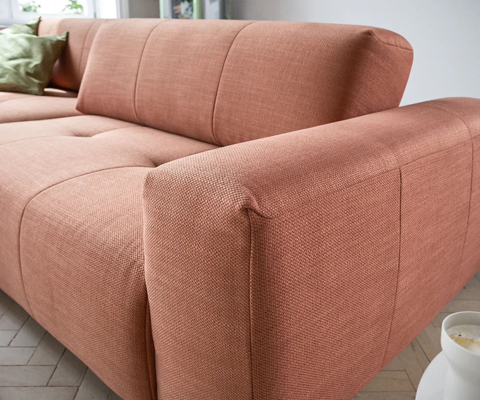 EcksofaLazaro 300x160 cm Flachgewebe Orange Ottomane links mit Sitztiefenverstellung Sofort versandfertig