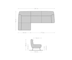 EcksofaShape High 305x160 Steingrau Longchair links by ES brand Sofort versandfertig