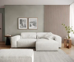 EcksofaSirpio 230x155 cm Bouclé Creme-Weiß Recamiere variabel mit Hocker Sofort versandfertig