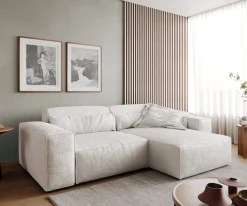 EcksofaSirpio 230x155 cm Bouclé Creme-Weiß Recamiere variabel Sofort versandfertig