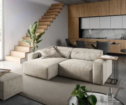 EcksofaSirpio 230x155 cm Cord Beige Recamiere variabel mit Hocker Sofort versandfertig