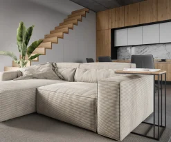 EcksofaSirpio 230x155 cm Cord Beige Recamiere variabel mit Hocker Sofort versandfertig