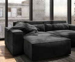 EcksofaSirpio 230x155 cm Mikrofaser Schwarz Recamiere variabel mit Hocker Sofort versandfertig
