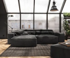 EcksofaSirpio XL 270x170 cm Mikrofaser Schwarz Recamiere variabel mit Hocker Sofort versandfertig