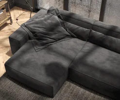 EcksofaSirpio XL 270x170 cm Mikrofaser Schwarz Recamiere variabel mit Hocker Sofort versandfertig