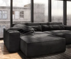 EcksofaSirpio XL 270x170 cm Mikrofaser Schwarz Recamiere variabel mit Hocker Sofort versandfertig