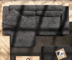 EcksofaSirpio XL 270x170 cm Mikrofaser Schwarz Recamiere variabel mit Hocker Sofort versandfertig