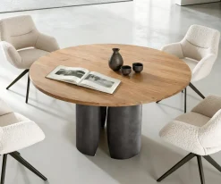 EsstischAdenza Rund 140x140 cm Akazie Natur Metall Black Antique Versandfertig ca. 07.12.26