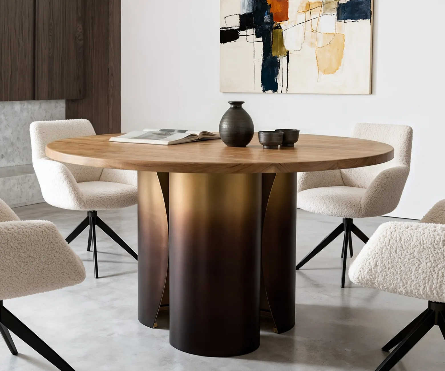 EsstischAdenza Rund 140x140 cm Akazie Natur Metall Gold Ombre Versandfertig ca. 14.09.26