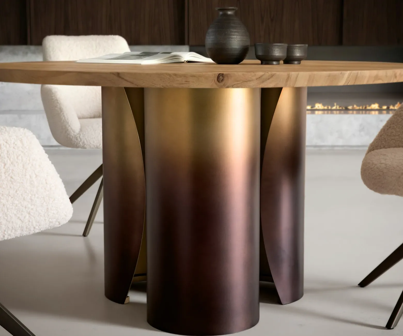 EsstischAdenza Rund 140x140 cm Akazie Natur Metall Gold Ombre Versandfertig ca. 14.09.26