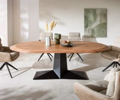 EsstischAithon 240x105 cm Akazie Braun Metallgestell Schwarz Oval Sofort versandfertig
