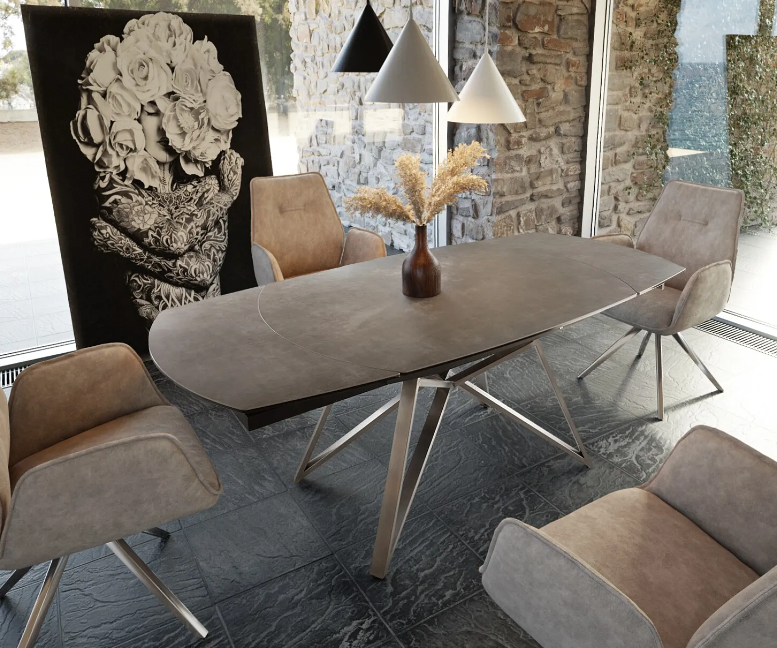 EsstischCarlow 130/200x95 cm Keramik Braun Edelstahl ausziehbar Sofort versandfertig