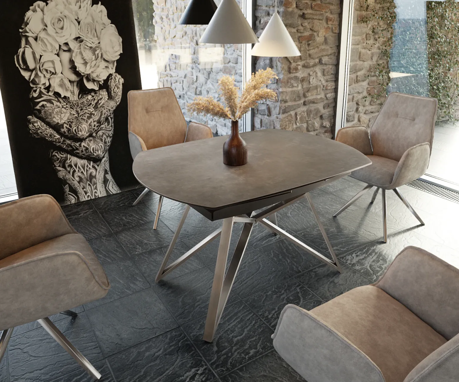 EsstischCarlow 130/200x95 cm Keramik Braun Edelstahl ausziehbar Sofort versandfertig