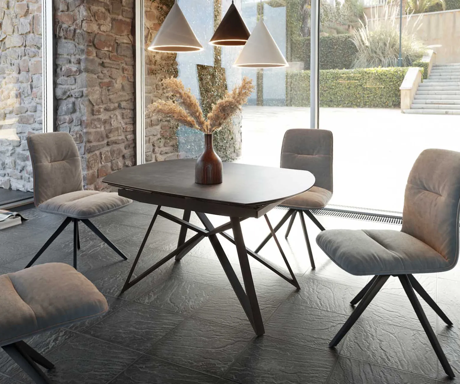 EsstischCarlow 130/200x95 cm Keramik Grau Metall ausziehbar Sofort versandfertig